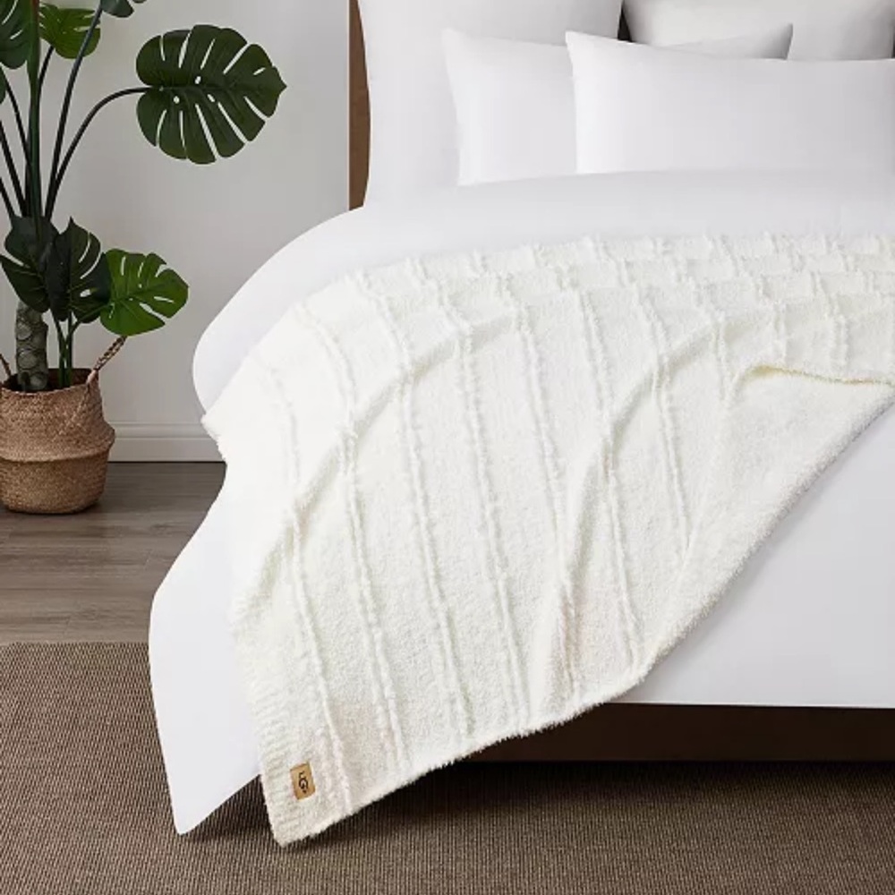 UGG Eugenia Throw Blanket in Snow Ivory Plush 50x70” - Picture 6 of 6
